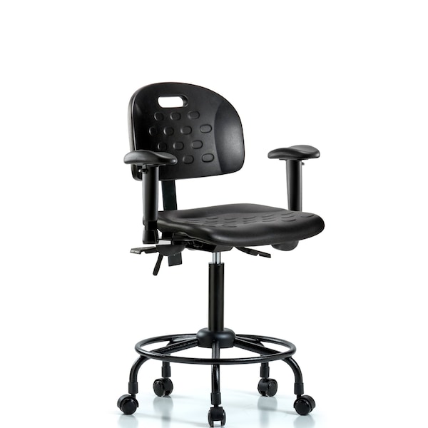 Newport Med Bench Chair, RT, AA, Casters, 6-Way Adjustable, 24" to 32" Height, Black; Blue