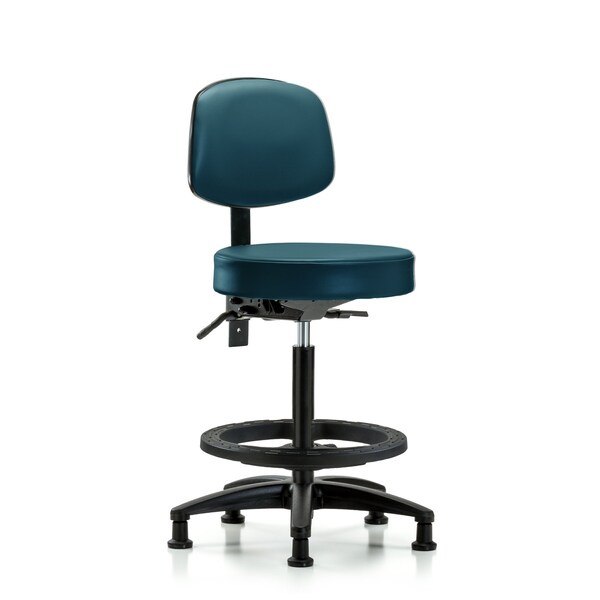 Vinyl Stool, Back, High Bench, Foot Ring, Glides, Royal