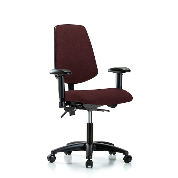 Desk Chair Fab Desk Chair, Med, Bk, Cast, Bur, Adjustable Arms, 19" to 24" Height, Fabric, Burgundy