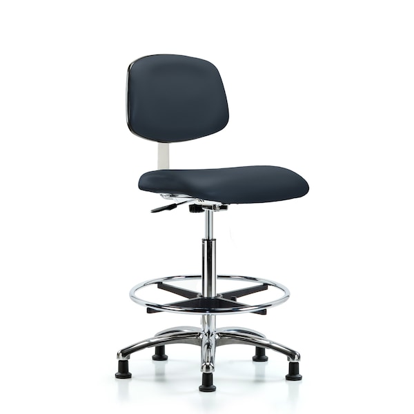 Clean Room Chair Hi Ben Chair, Vin, Chrm, CF, Gld, Navy, CL10, 26" to 35-1/2" Height, Vinyl