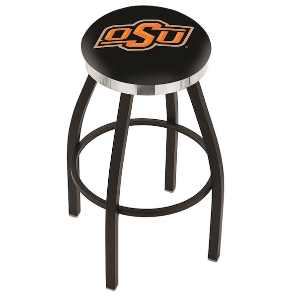25" Blk Wrinkle Oklahoma State Swivel Bar Stool, Chrome Ring
