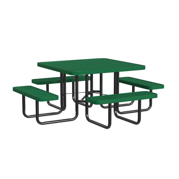Square Picnic Table, Green, Surface Mount, 46 in