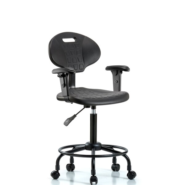 Chair, Poly, Med Bench, RT Tilt AA Casters, 6-Way Adjustable, 21-1/2" to 29-1/2" Height, Black; Blue
