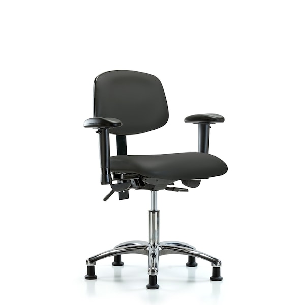 Desk Chair Desk Chair, Vinyl, Chr Tilt AA Glides, Gry, Adjustable Arms, 18" to 23" Height, Vinyl