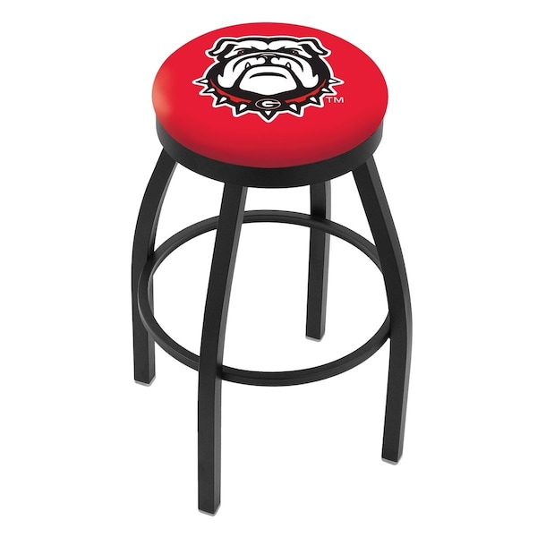 25" Blk Wrinkle Georgia "Bulldog" Swivel Bar Stool, Accent Ring