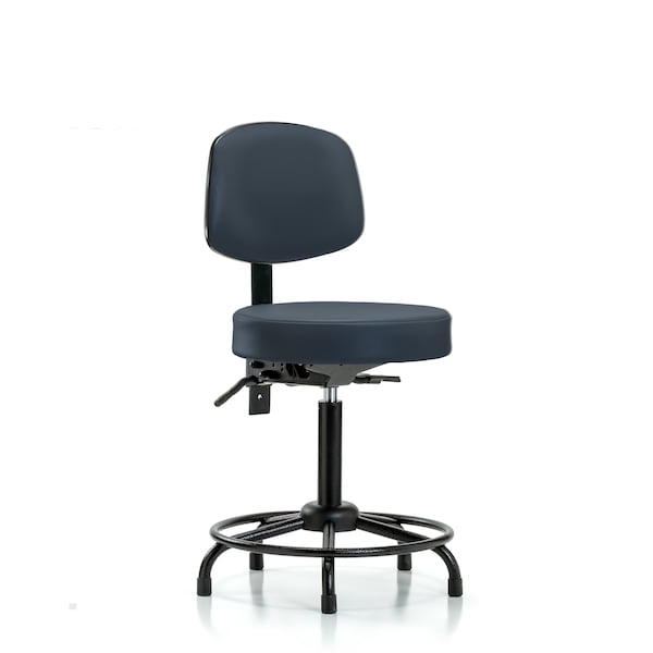 Med Bench Stool, Vinyl, Bk, RT, Glides, Navy