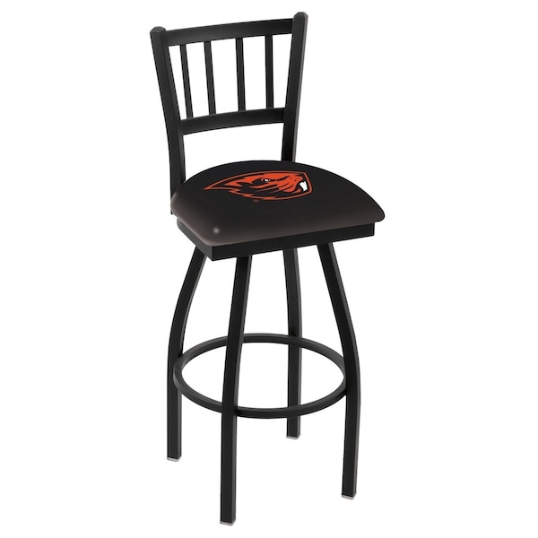 25" Blk Wrinkle Oregon State Swivel Bar Stool, Jailhouse Back