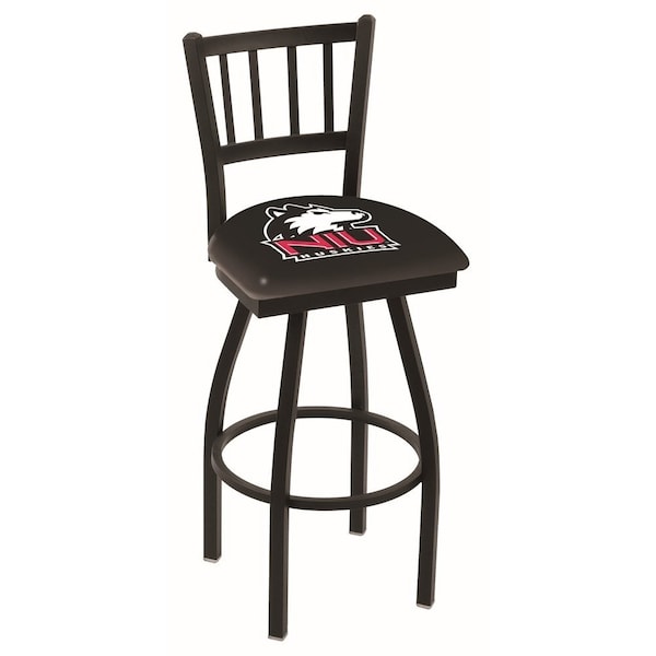 25" Blk Wrinkle Northern Illinois Swivel Bar Stool, Jailhouse Back