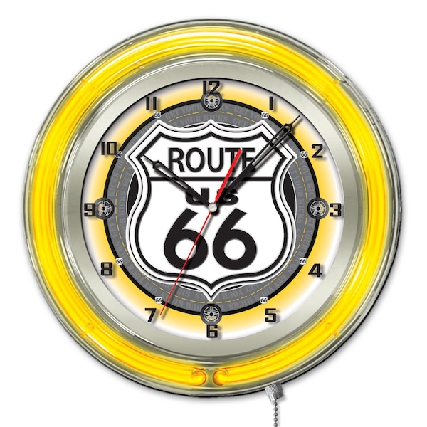Route 66 Double Neon Ring, 19" dia. Logo Clock