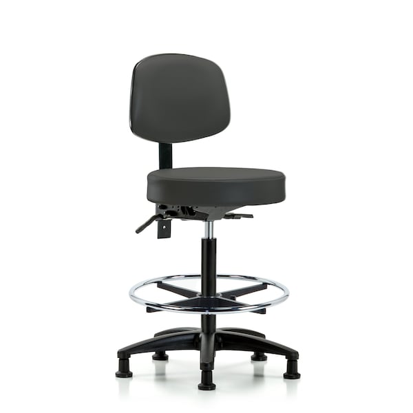 Vin Stool with Back-High Bench Ht with Seat Tilt, Chr FR, andStat Glides in Charcoal Trailblazer Vin