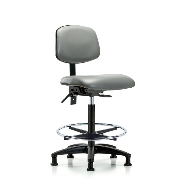 Vinyl Chair, High Bench, Tilt, Foot Ring, Glides, Sterling