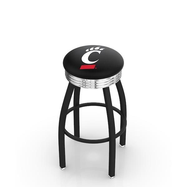 25" Blk Wrinkle Cincinnati Swivel Bar Stool, Chrome Ring
