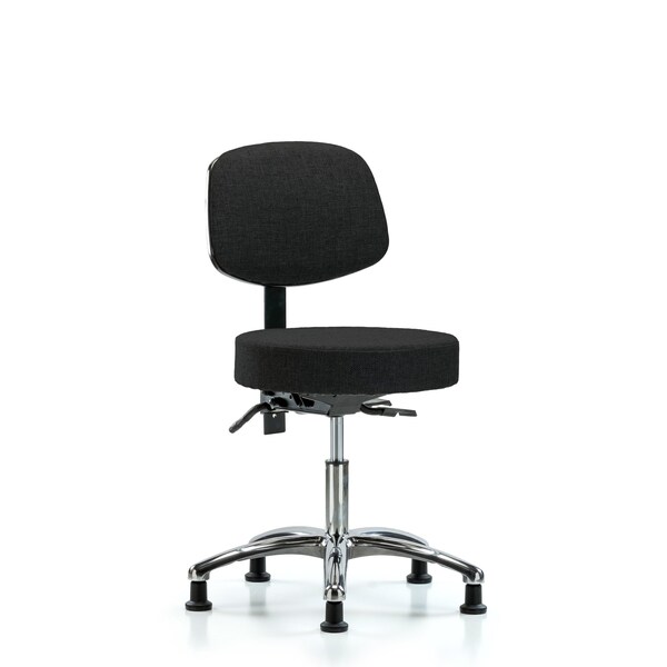 Desk Stool, Fabric, Bk Chrome, Glides, Blk