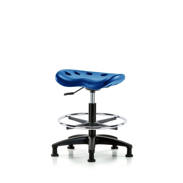 Poly Tractor Stool, Med Bench, Foot Ring, Glides, Blue