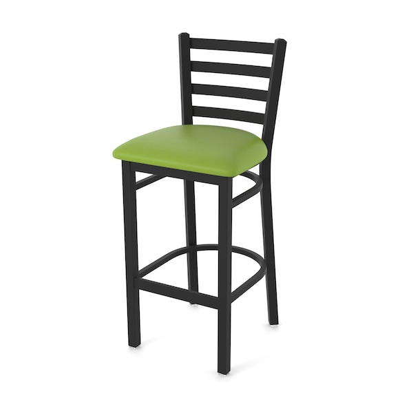 30" Stationary Bar Stool, Black Wrinkle, Canter Kiwi Green Seat