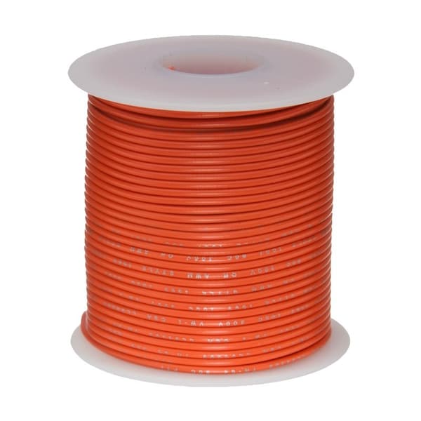 18 AWG Gauge UL1061 Stranded Hook Up Wire, 300V, 0068 Diameter, Orange, 25 ft Length