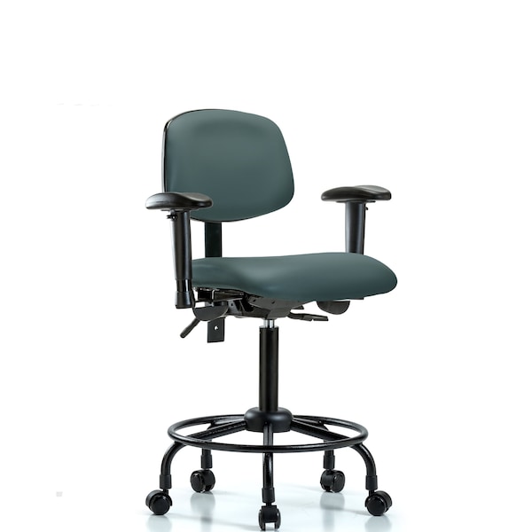 Bench Chair, Vinyl, RT, AA, Casters, Blu, 6-Way Adjustable, 23" to 31" Height, Colonial Blue