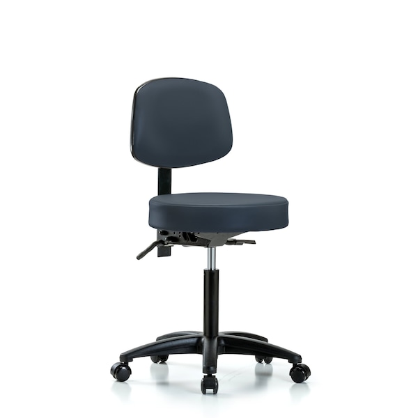 Rutledge Vinyl Stool with Back - Medium Bench Height with Casters in Imperial Blue Trailblazer Vinyl