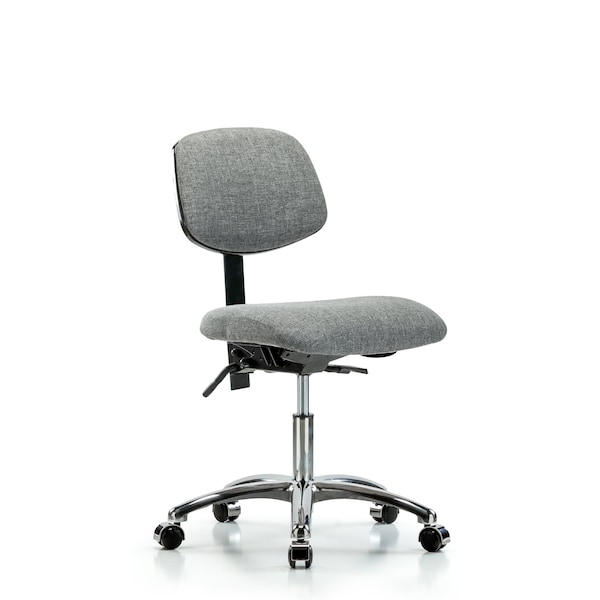 Desk Chair Desk Chair, Fabric, Chrome Casters, Gry, No Arms, 19" to 24" Height, Fabric, Grey