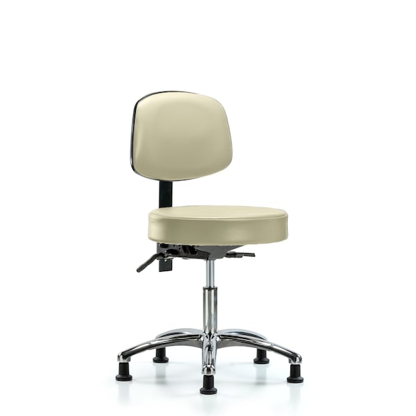 Desk Stool, Vin, Bk Chrome, Tilt Glides, Wht