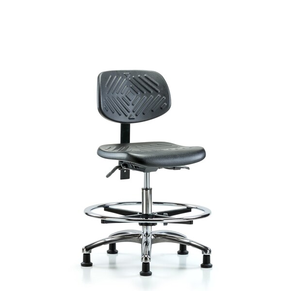 Chair, Poly, Med Bench, Chrome CF Glides, No Arms, 19-1/2" to 27-1/2" Height, Black; Blue