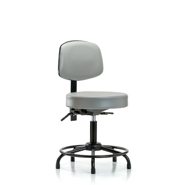 Vinyl Stool, Back, Desk, Round Tube Base, Glides, Sterling