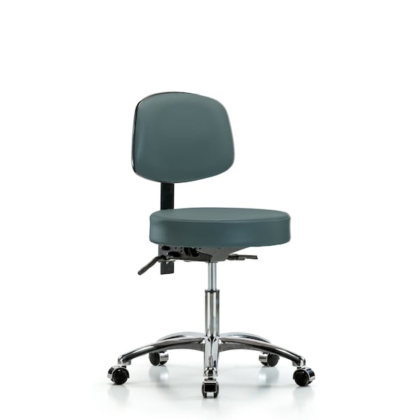 Desk Stool, Vinyl, Bk, Chrome, Casters, Blu