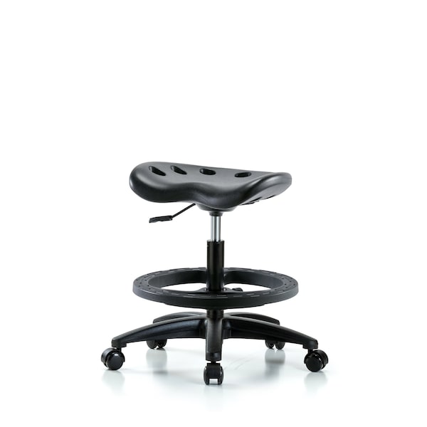 Poly Tractor Stool, Med Bench, Foot Ring, Chrome Casters, Black