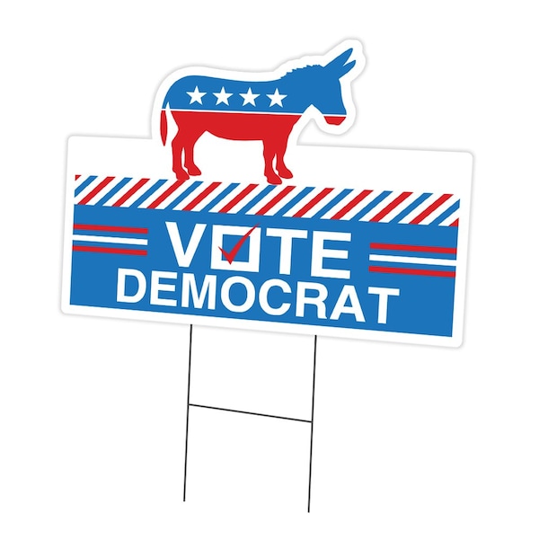 Vote Democrat Die Cut Yard Sign & Stake outdoor plastic coroplast window, C-DC-1824-DS-Vote Democrat