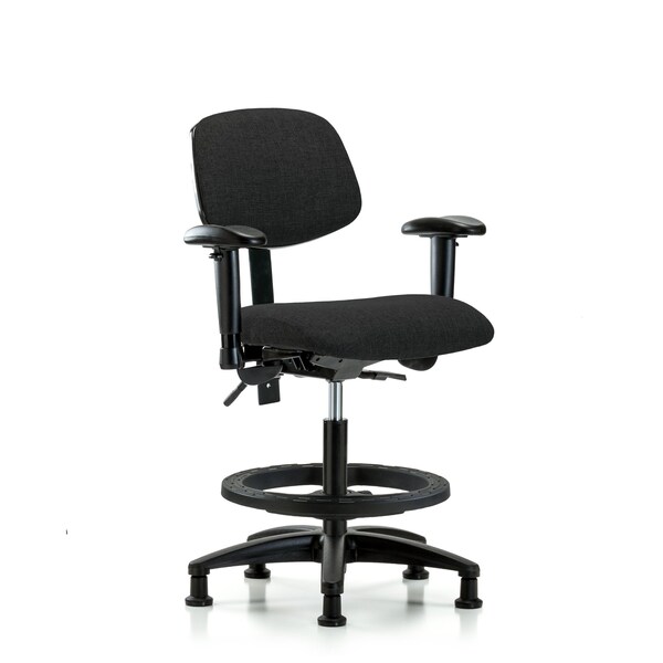 Chair, Fabric, Med Bench, AA BF Glides, Blk, 6-Way Adjustable, 22" to 29" Height, Black