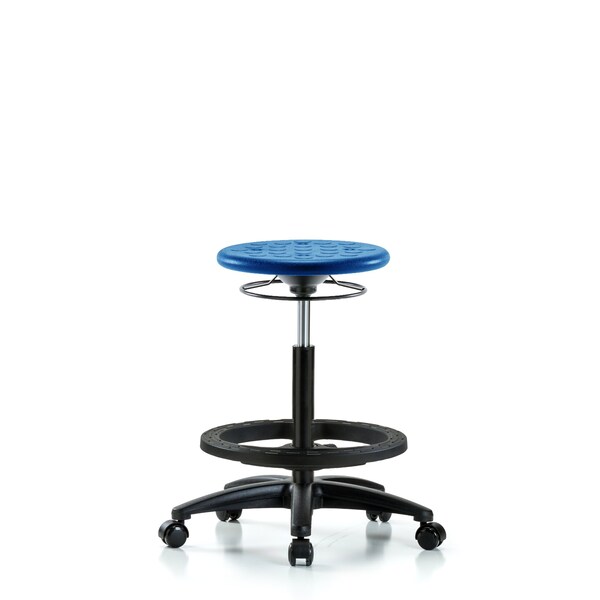 Huron Poly Stool, High Bench, Foot Ring, Casters, Blue