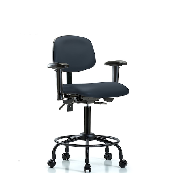 Bench Chair, Vinyl, RT, AA, Casters, Nav, 6-Way Adjustable, 23" to 31" Height, Imperial Blue
