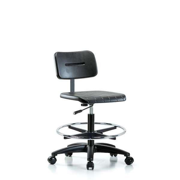 Basic Poly Med Bench Chair, CF, Casters, Polyurethane, Chrome, 19-1/2" to 27-1/2" Seat Height