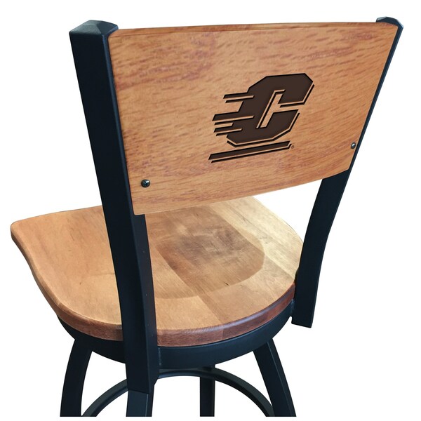 25" Blk Wrinkle Central Michigan Swivel Bar Stool, Laser Engraved Back