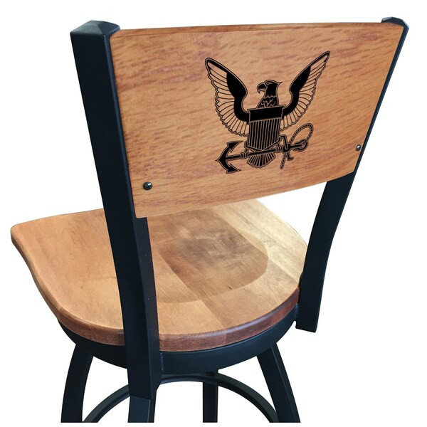 25" Blk Wrinkle U.S. Navy Swivel Bar Stool, Laser Engraved Back