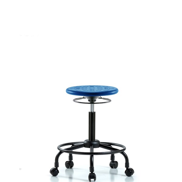 Huron Poly Stool, Round Tube Base, Med Bench, Casters, Blue