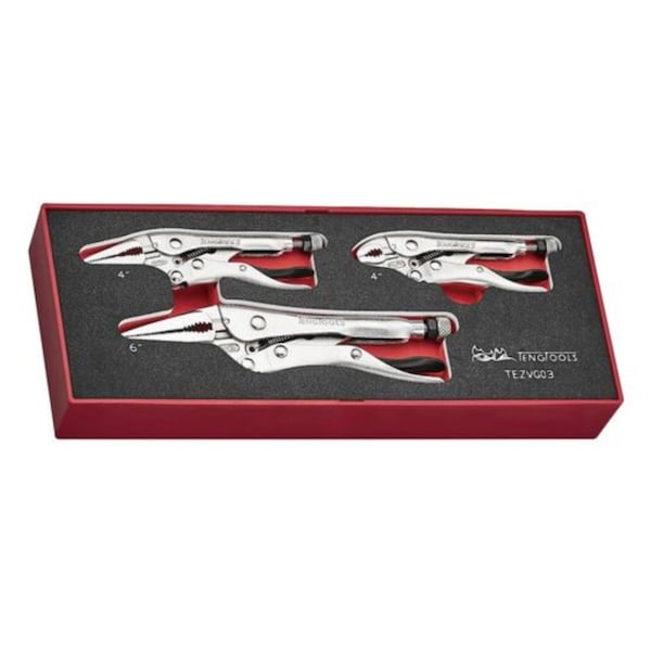 3 Piece 4 Inch Curved Jaw, 4 Inch & 6 Inch Long Nose Vise Grip Locking Plier Eva Foam Set