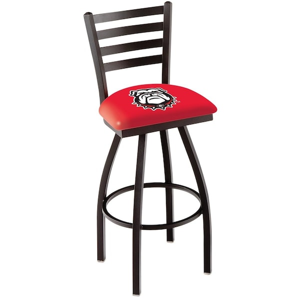 25" Blk Wrinkle Georgia "Bulldog" Swivel Bar Stool, Ladder Back