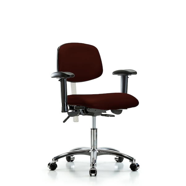 Clean Room Chair Desk Chair, Vinyl, Caster, Burg, CL100, Adjustable Arms, 18" to 23" Height, Vinyl