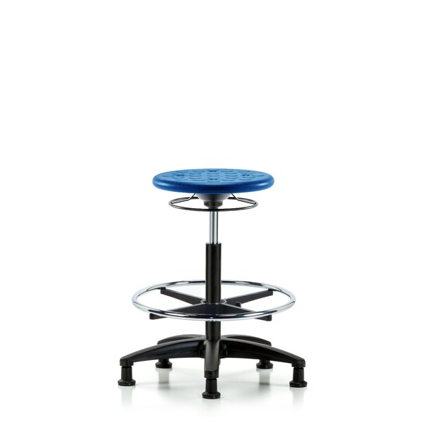 Huron Poly Stool, High Bench, Foot Ring, Glides, Blue