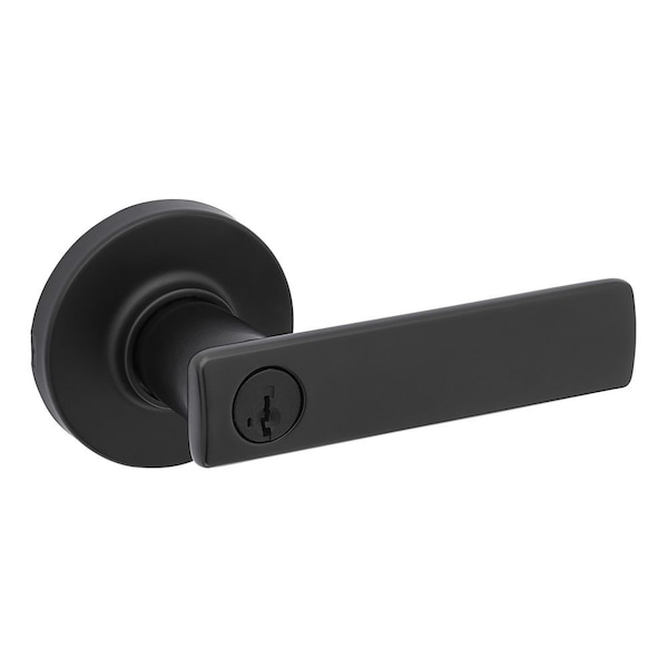 Breton Lever with Round Rose Entry Door Lock SmartKey with 6AL Latch and RCS Strike Iron Black Finis