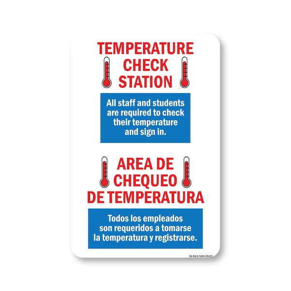 Public Safety Sign, Temperature Check Station Spanish, 24in X 18in Decal, OS-NS-D-1824-25433