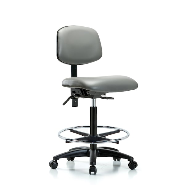 Vinyl Chair, High Bench, Foot Ring, Casters, Sterling