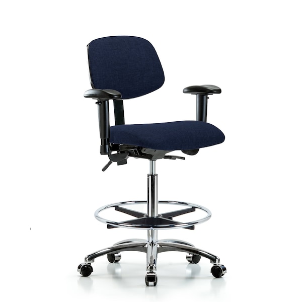 Chair, Fab, Hi Bench, Chr AA CF Casters, Nav, 6-Way Adjustable, 26" to 35-1/2" Height, Dark Blue