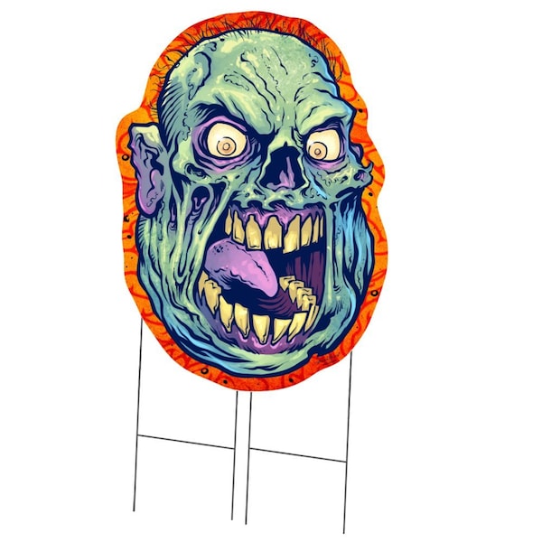 Zombie Monster Yard Sign with Stake, Scary Halloween Trick or Treat Decoration