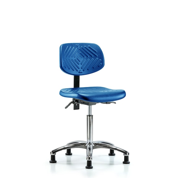 Poly Chair Chrome, Med Bench, Tilt, Glides, Blue