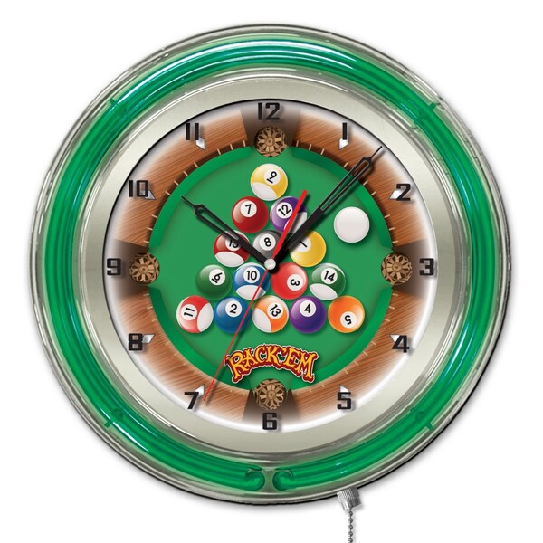 Rack Em Double Neon Ring, 19" dia. Logo Clock