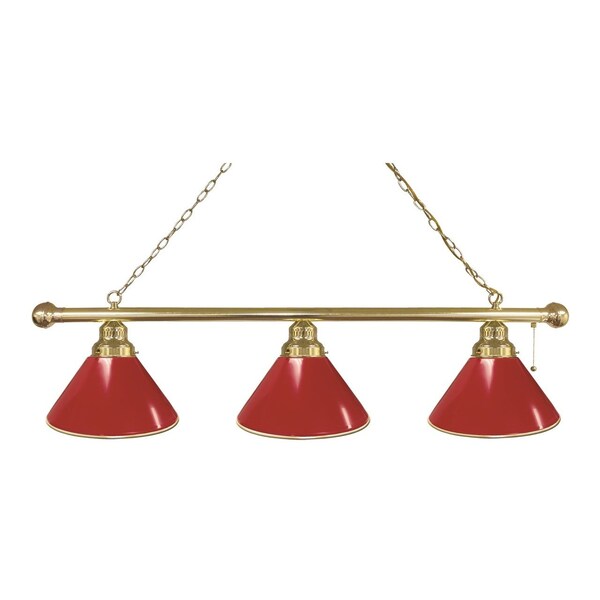 Red 3 Shade Billiard Light, Brass Fixture