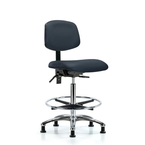 High Bench Chair Chair, Vin, Hi Ben, Chr Tilt CF Glides, Nav, No Arms, 26" to 35-1/2" Height, Vinyl
