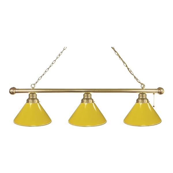 Yellow 3 Shade Billiard Light, Brass Fixture
